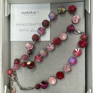 Sabika Large Stone Necklace and Bracelet set new in box Red/Clear.